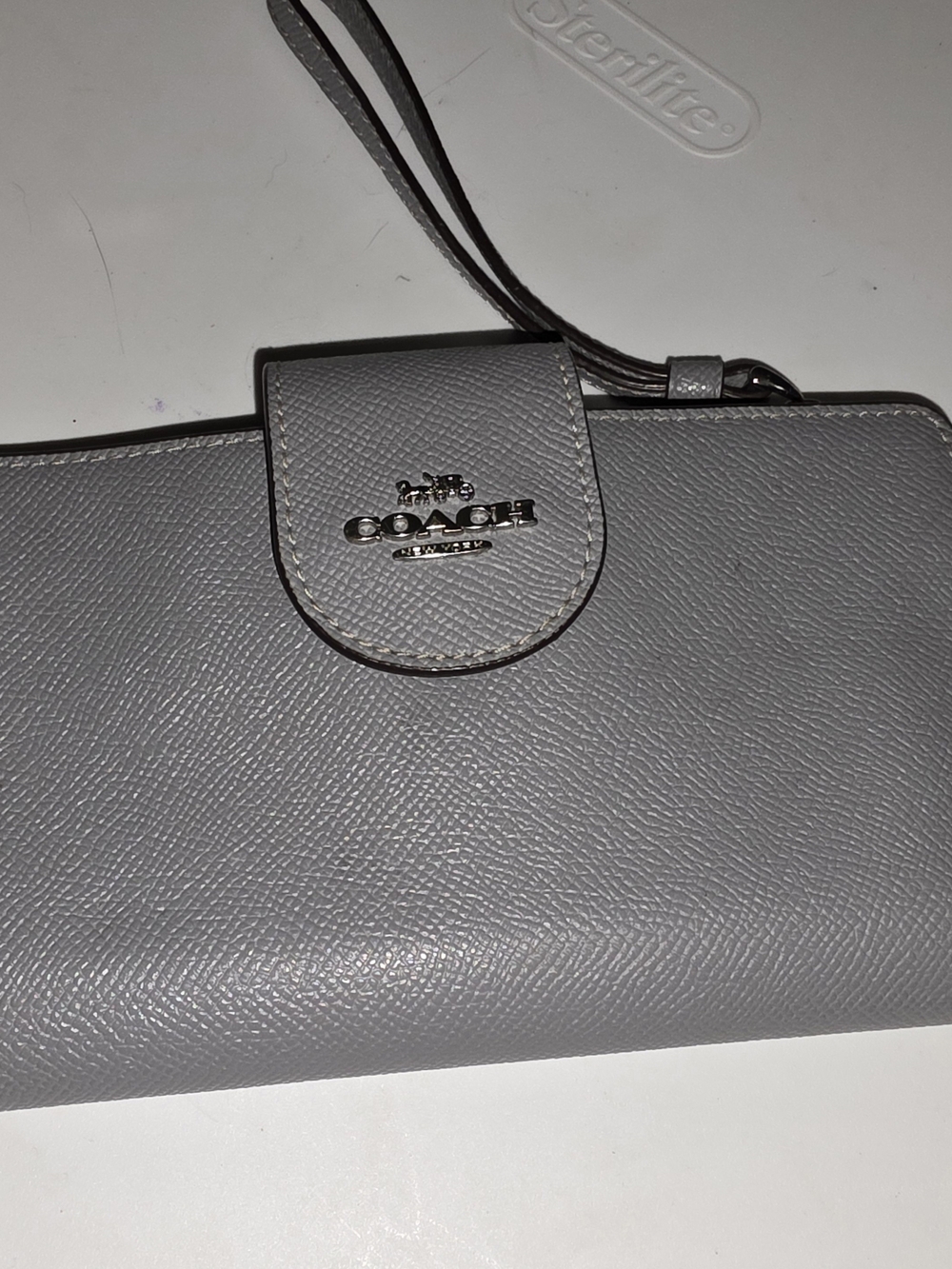Coach Gray Pebbled Leather Wristlet